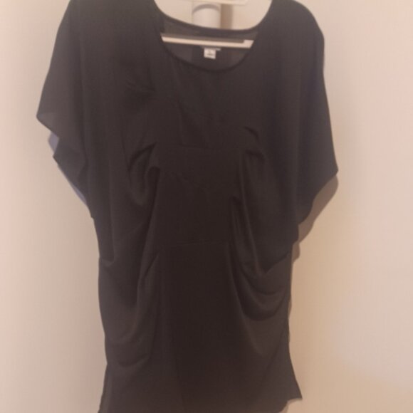 Worthington Black Pleated Ruched Cap Sleeve Crew Neck Lightweight Tunic XL - Picture 1 of 4